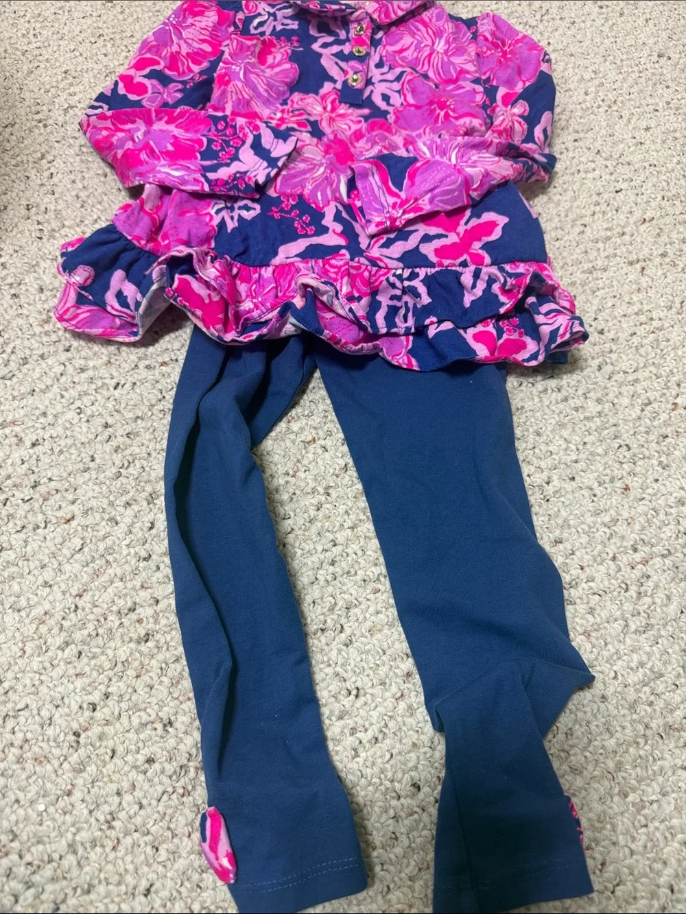 Lilly Pulitzer girls Pink Floral Tunic with Navy Leggings